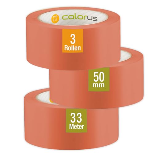 Colorus PVC Putzband PLUS – 3 x Abklebeband orange – 50 mm × 33 m – glatte & leicht raue Untergründe – UV-beständig, für Innen & Außen von Colorus