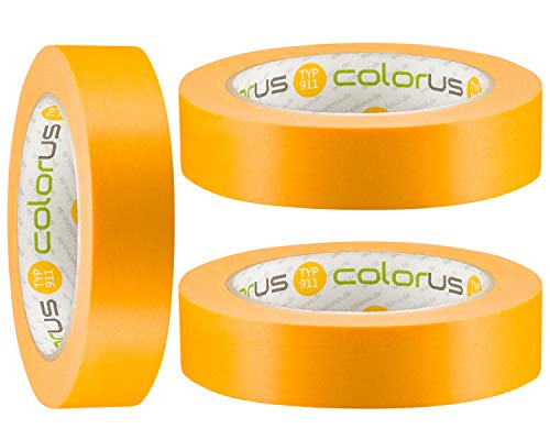 Colorus 3 x Premium Goldband PLUS 25 mm x 50 m | Maler-Abdeckband 120 Tage UV-beständig | Für Lack, Lasur, Farbe | Malerband für Innen, Außen | Maler Abklebeband für extrem flache Farbkanten … von Colorus