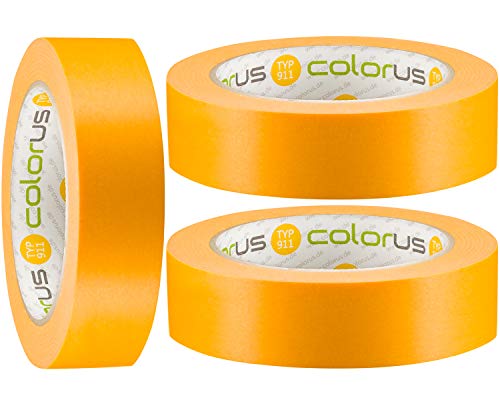 Colorus 3 x Premium Goldband PLUS | Maler Abklebeband 30 mm x 50 m für extrem flache Farbkanten | Maler-Abdeckband 120 Tage UV-beständig | Malerband für Innen, Außen | Für Lack, Lasur, Farbe … von Colorus