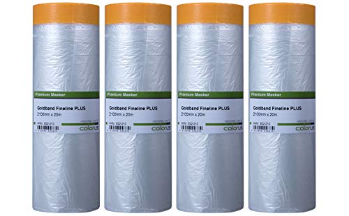 Colorus 3 x Goldband Abdeckfolie mit Klebeband 210cm x 20m (80m) Malerband Klebeband mit Abdeckfolie | Abklebeband mit Folie, Innen u. Außen | Folie zum Fenster abkleben | Klebeband mit Folie von Colorus