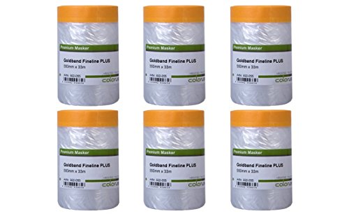 Colorus 6x Goldband Abdeckfolie Mit Klebeband 55cm x 33m (198m) | Malerband Mit Folie für Innen und Außen | Zum Fenster Abkleben von Colorus