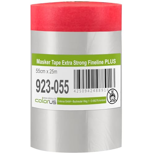 Colorus Abklebeband Abdeckfolie mit Klebeband 55 cm x 25 m Malerband mit Abdeckfolie | Abklebeband mit Folie, Innen u. Außen | Folie zum Fenster abkleben | Washi Tape mit Folie von Colorus