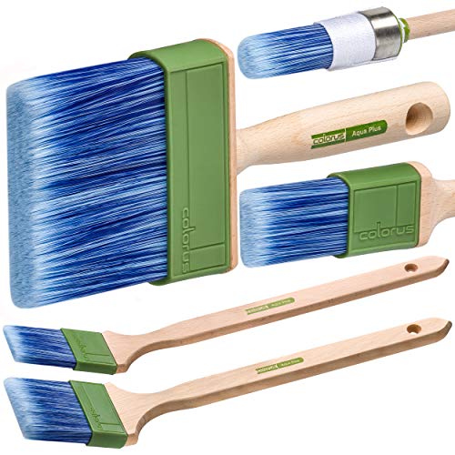 Colorus High Premium Malerpinsel Set 5 tlg | Pinsel-Set für wasserbasierte Lacke, Farben | Flächenstreicher 3 x 10cm, Flachpinsel 40mm, Heizkörperpinsel 60mm, Fassadenpinsel 50mm, Ringpinsel Gr. 4 von Colorus