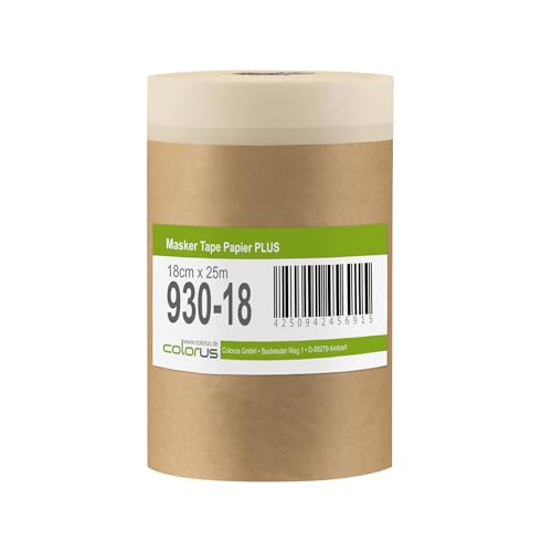 Colorus Malerkrepp mit Abdeckpapier – 5 Rollen je 18 cm x 25 m – Kreppband Papier zum Abkleben innen | Malerband Renovierung Zubehör Profi Colorus Malerkrepp mit Abdeckpapier – 5 Rollen je 18 cm x 25 m – Kreppband Papier zum Abkleben innen | Malerband Renovierung Zubehör Profi von Colorus