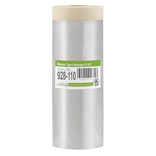 Colorus Masker Tape PLUS – 3 Rollen 110 cm x 33 m – Abdeckfolie mit Feinkrepp Klebeband | HDPE Folie selbsthaftend | Malerband für großflächiges Abkleben Colorus Masker Tape PLUS – 3 Rollen 110 cm x 33 m – Abdeckfolie mit Feinkrepp Klebeband | HDPE Folie selbsthaftend | Malerband für großflächiges Abkleben von Colorus