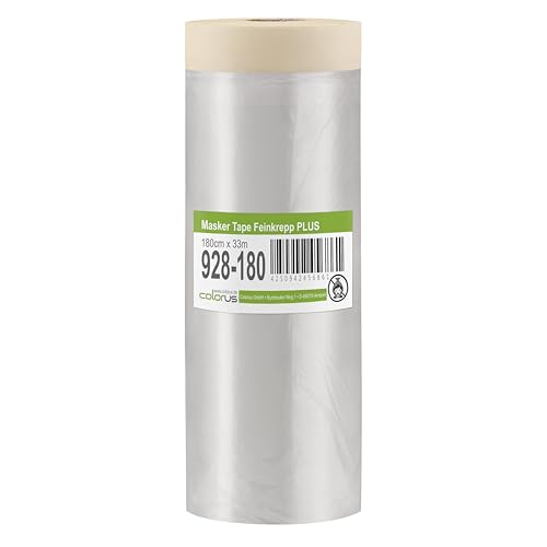 Colorus Masker Tape PLUS – 3 Rollen 180 cm x 33 m – Maler Abdeckfolie mit Feinkrepp Klebeband | HDPE Folie selbsthaftend | Malerband Innenbereich Colorus Masker Tape PLUS – 3 Rollen 180 cm x 33 m – Maler Abdeckfolie mit Feinkrepp Klebeband | HDPE Folie selbsthaftend | Malerband Innenbereich von Colorus
