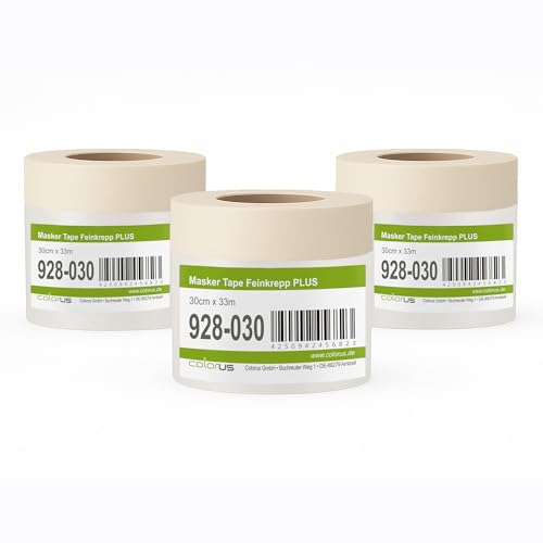 Colorus Masker Tape PLUS – 3 Rollen 30 cm x 33 m – Maler Abdeckfolie mit Feinkrepp Klebeband | HDPE Folie selbsthaftend | Malerband Innenbereich Colorus Masker Tape PLUS – 3 Rollen 30 cm x 33 m – Maler Abdeckfolie mit Feinkrepp Klebeband | HDPE Folie selbsthaftend | Malerband Innenbereich von Colorus