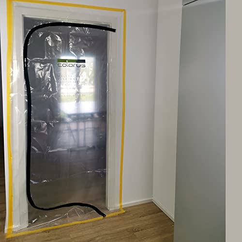 Colorus Profi Staubschutztüre PE Folie mit S-Reißverschluss | Staubschutz Bautür mit bodentiefer Öffnung | Wiederverwendbare Schutztüre transparent mit 100my Folie | Für Türen mit 1,0 x 2,1 m von Colorus