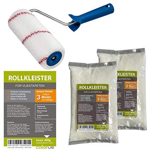 Kleisterroller 18cm + 2 Stück Rollkleister für Vliestapeten à 400g für ca. 80qm Tapeten von Colorus