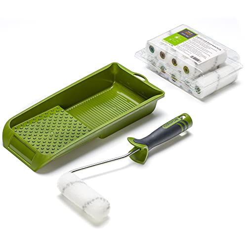 Lackier Set 12-teilig | Colorus Nylon Lackierwalzen Set für zähe und lösemittelhaltige Lacke | Nylon Lackrolle 10 cm mit 13 mm Flor | Inklusive 1 x Farbwalzenbügel und 1 x Farbwanne 15 cm x 32 cm Lackier Set 12-teilig | Colorus Nylon Lackierwalzen Set für zähe und lösemittelhaltige Lacke | Nylon Lackrolle 10 cm mit 13 mm Flor | Inklusive 1 x Farbwalzenbügel und 1 x Farbwanne 15 cm x 32 cm von Colorus