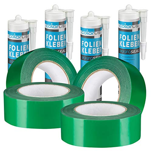 Dampfsperre Set 8-teilig – 4x Klebeband 25m & 4x Folienkleber 310ml | Colorus Anschluss-Set für Dampfbremsfolie & Dampfsperre | luftdicht, DIN 4108-7, UV-beständig von Colorus