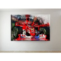 Michael Schumacher Ferrari Formel 1 F2004 Auto Aquarell Design Leinwand Druck Poster Wand Dekor von Coloryfy