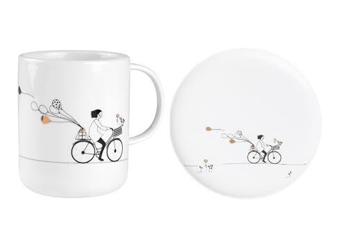 Colour-up 2er Set Geschenktasse und Teller 'Radfahren' - Räder Design von Colour-up