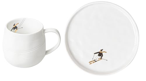 Colour-up 2er Set Geschenktasse und Teller 'Ski Fahren' - Räder Design von Colour-up