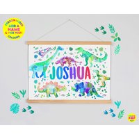 Personalisierter Regenbogen Name Dinosaurier Druck | Wandkunst Kinder Dino Namensdruck Kinderzimmer Poster Dekor von ColourPopPrintShopUK