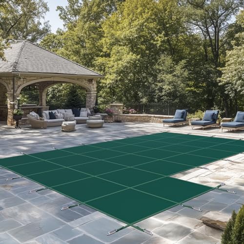 ColourTree Sicherheitsabdeckung für Inground Pool für 5,5 x 11 m Innenpool mit 1,5 x 3 m linker Stufe, 170 g/m² Material, Installations-Hardware im Lieferumfang enthalten, Grün von ColourTree