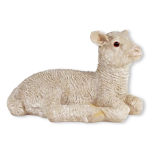 Colourliving Schaf Figur Lamm Nancy liegend – detailreiche Dekofigur aus Polyresin – handbemalte Gartenfigur wetterfest – naturgetreue Deko für Haus, Garten & Krippe von Colourliving