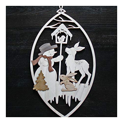 Fensterbild Original Erzgebirge Weihnachten Holz * viele verschiedene Motive * (Schneemann mit Reh) von Colours-Manufaktur
