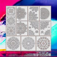 12 Stück Mandala Schablonen Verschiedene Formate Möbel Textil Wandgestaltung Malen Nr. 134 von Coloursforart