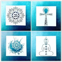 4 X Schablonen Ohm, 7 Chakren, Ankh, Sonne Und Mond Nr. 137 Stoff Möbel Wandschablone von Coloursforart