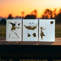 Banksy 3Er Set Schablonen A3 29 X 42 cm Für Diy Dekoratives Wanddesign Kreative Wandgestaltung Nr. 213 von Coloursforart