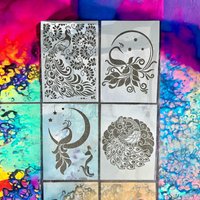 Pfau Schablonenset 4 Stück A4 Paisley Set Nr. 246 Wiederverwendbare Schablone 250 Micron Mylar von Coloursforart