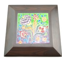 Handbemalte Gerahmte Fliese - Atemberaubende Keramik Wandbehang Blumenfigur von ColoursofAnatolia