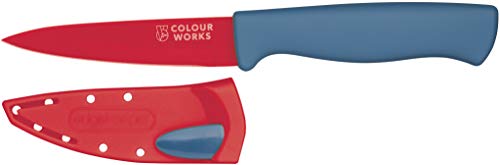 COLOURWORKS CWBREKPARRED Schälmesser mit Edgekeeper Messerschärfer Scheide, Edelstahl, rot von Colourworks
