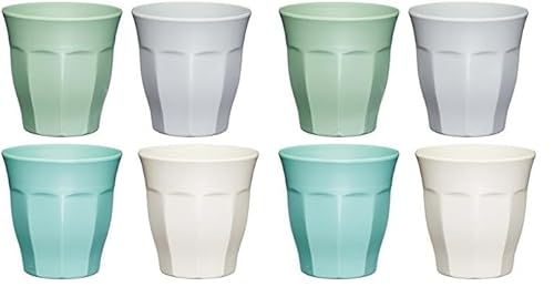 Colourworks KitchenCraft Becher Geschirrset, 4-teiliges Gläser Set, Unzerbrechliche Camping Becher aus Melamin, Picknick und BBQ Gläser in 4 Pastellfarben, Outdoorgeschirr, 280 ml (Packung mit 2) von Colourworks