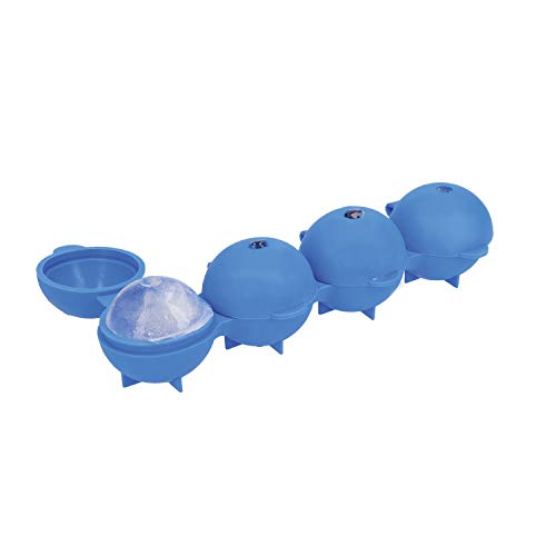 Colourworks Kugelförmige Eiswürfelform Silikon, Eiswürfelformen für 4 Runde Eiswürfel, Eiswürfelbehälter für Cocktails und Longdrinks, Eiskugelform Küchenhelfer, Blau, 21,5 x 7 x 4 cm, 45 ml von Colourworks