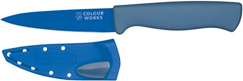 Colourworks EdgeKeeper Messer, Küchenmesser mit rutschfestem Griff, Kochmesser mit Schutzhülle und Messerschärfer, Kochmesser für die Küche, Edelstahl, Blau, 20 cm (9,5 cm Klinge) von Colourworks