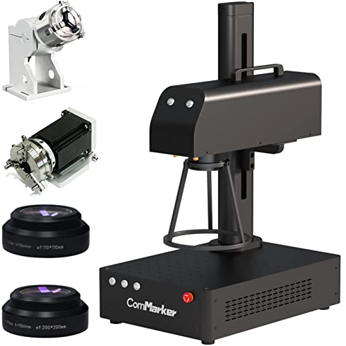 ComMarker Faserlaser-Graviergerät, B4 50W Faserlaser-Graviermaschine mit 2 rotierenden, Desktop-Handgeräten, Laserbeschriftungsmaschine kompatibel mit LightBurn für Metall, Edelstahl, Splitter,Schmuck von ComMarker