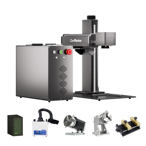 ComMarker Titan 200W JPT Mopa Hochpräziser Faserlasergravierer mit Alle Kombi-Zubehörteile Objektiven Motorisierter Höhenversteller, Farbmarkierung, 8K HD-Genauigkeit,Die Gravur ist schnell von ComMarker