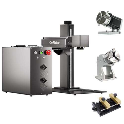 ComMarker Titan JPT Mopa Faserlaser Graviermaschine 200W mit D80/D69/Silber-Klemme, 2 wählbaren Linsen, motorisiertem Lift, Farbmarkierung, 8K HD Genauigkeit, Ideal für Metall und Kunststoff von ComMarker