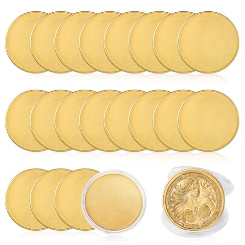 Commarker 20 Stück Messing-Rohling-Challenge-Münzen, 40-mm-Gravurrohlinge mit Gewindekante, Münzen, DIY-Handwerk, Gravur, Reisen, Zubehör, Material für Faserlaser-Gravurmaschine (2.2mm Brass) von ComMarker