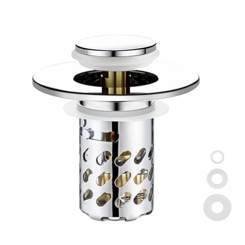 ComPDCVD Abflussstopfen Waschbecken 3-in-1 Waschbeckenstöpsel Bodenablauf Filter Aus Edelstahl Abflussstopfen mit Sieb Pop Up Abflusssieb Waschbecken mit Haarsieb für 28-40mm Beckenloch für Küche Bad von ComPDCVD