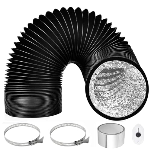 ComPDCVD Abluftschlauch 100mm Länge 3 M PVC Flexibel Alurohr Schlauch Aluminium Aluflexschlauch mit 2 Schlauchschelle Edelstahl für Klimaanlagen Mobile Klimaanlage Wäschetrockner Abzugshaube(Schwarz) von ComPDCVD