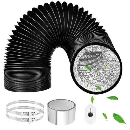 ComPDCVD Abluftschlauch 100mm 6m Aluminium Aluflexschlauch Flexibel PVC Alurohr Schlauch 100 mit 2 Schlauchschelle Edelstahl und Aluminiumfolienband für Klimaanlage Wäschetrockner Abzugshaube(Schwarz) von ComPDCVD