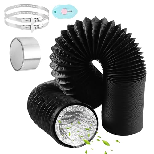 ComPDCVD Schwarz Abluftschlauch 150mm Länge 6m PVC Flexibel Alurohr Schlauch Aluminium Aluflexschlauch mit 2 Schlauchschelle Edelstahl für Klimaanlagen Mobile Klimaanlage Wäschetrockner Abzugshaube von ComPDCVD