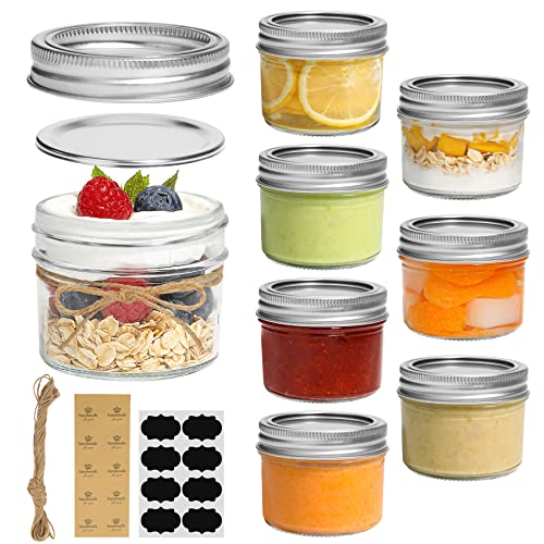 ComSaf 125ml Einmachgläser mit Schraubdeckel und Aufkleber Marmeladengläser 8er, Kleine Einmachgläser mit Deckel für Gewürze, Gelee, Marmelade, Joghurtgläser, Meal Prep Gläser Mason Jar mit Deckel von ComSaf