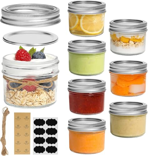 ComSaf 125ml Einmachgläser mit Schraubdeckel und Aufkleber Marmeladengläser 8er, Kleine Einmachgläser mit Deckel für Gewürze, Gelee, Marmelade, Joghurtgläser, Meal Prep Gläser Mason Jar mit Deckel von ComSaf