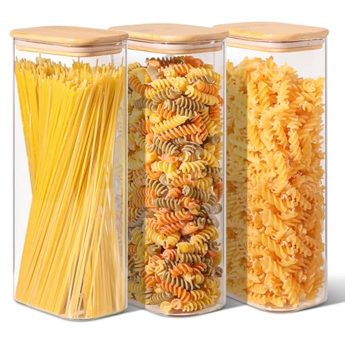 ComSaf 2,1 L Rechteckige Glasbehälter mit Deckel 3er Set,Vorratdosen Glas mit Deckel, Luftdichte Vorratsglas zur Küchenzutaten, Verratsgläser für Spaghetti, Nudeln, Mehl Vorratsgläser mit deckel von ComSaf