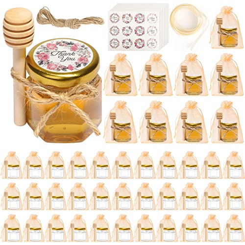 ComSaf 40 Pack 45ml Mini Glas Honiggläser Hexagon Honigglas für Honig, Marmeladengläser, kleine gläser mit deckel, Honigglas mit Honiglöffel Ideal für Gastgeschenke Mini Honigglas von ComSaf