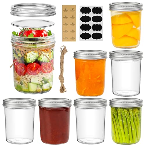 ComSaf 470ml Einmachgläser mit Schraubdeckel 8er aus Klarglas Etiketten Marmeladengläser Perfekt für Hausgemachte Gewürze, Gelee, Marmelade Fermentationsglas Mason jar mit Deckel von ComSaf