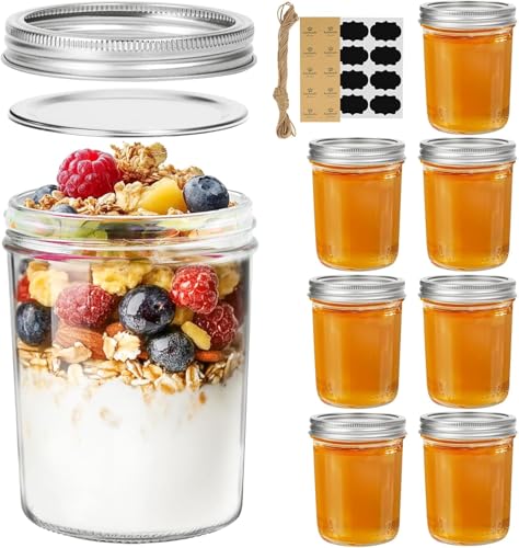 ComSaf 470ml Einmachgläser mit Schraubdeckel 8er aus Klarglas Etiketten Marmeladengläser Perfekt für Hausgemachte Gewürze, Gelee, Marmelade Fermentationsglas Mason jar mit Deckel von ComSaf