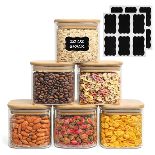 ComSaf 550ml Vorratsdosen Glas mit Deckel 6er Set, Grosse Glasbehälter Φ10cm Vorratdosen Glas, Luftdichte Vorratsglas zur Aufbewahrung Küchenzutaten, Verratsgläser für Pasta, Nudeln, Mehl von ComSaf