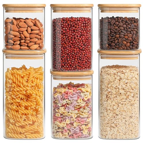 ComSaf 650ml/1100ml/1500ml Vorratsgläser mit Deckel 6er Set, Φ10cm Vorratdosen Glas mit Deckel, Luftdichte Vorratsglas zur Aufbewahrung Küchenzutaten, Verratsgläser für Spaghetti, Nudeln, Mehl von ComSaf