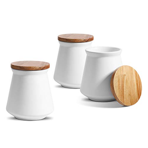 ComSaf 800ml Keramik Vorratsdosen mit Akazie-Deckel, Moderne Vorratsdose aus Keramik Hergestellt, Vorratsbehälter Luftdicht Aufbewahrung Küche für Tee Gewürze Kaffee und Tischdekor, 3er Set von ComSaf