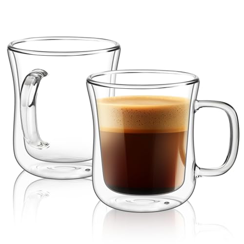 ComSaf Doppelwandige Latte Macchiato Gläser 2x260ml, 2er Set Kaffeetassen Glas aus Borosilikatglas, Kaffeeglas Teegläser mit Henkel für Cappuccino, Latte, Tee, Iced Americano, Milch, Saft, Bier von ComSaf