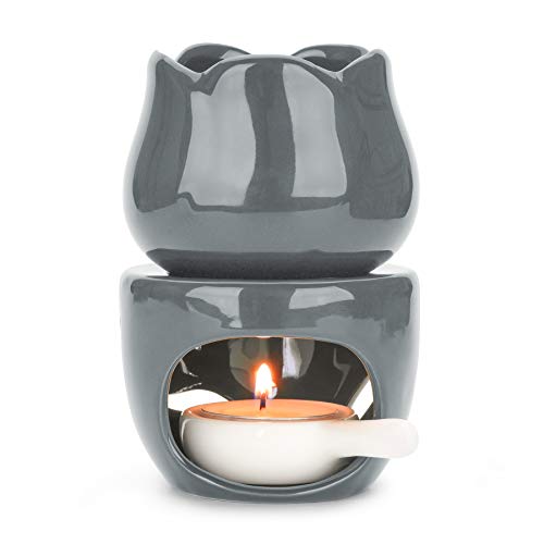 ComSaf Duftlampe für ätherische Öle, mit Teelichtlöffel, abnehmbarer Aromatherapie-Brenner aus grauer Keramik, Aroma-Ölkerze, Duftwachstörtchen für Zuhause, Weihnachten, Einweihungsgeschenk von ComSaf